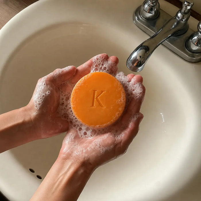 Kaki-Seife bei der Anwendung